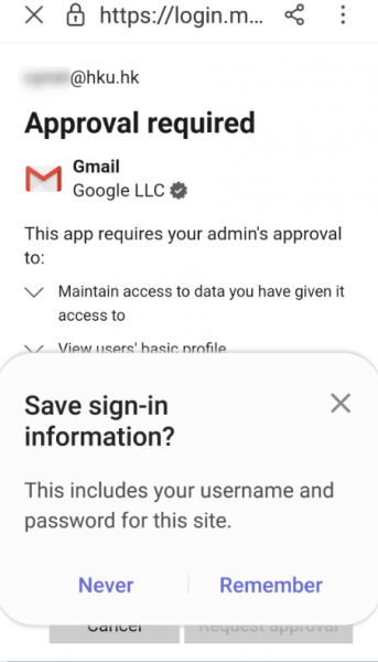 Press Remember to save sign-in information.
