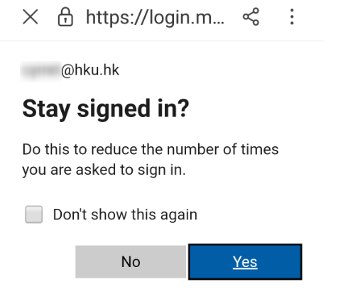 Press Yes to stay signed in.