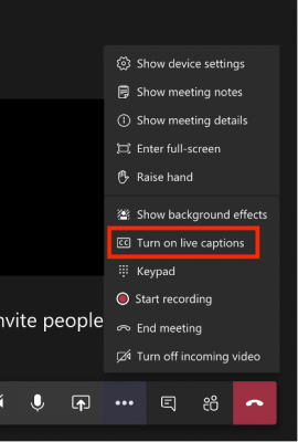 Click More options … and Turn on live captions.