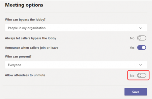 Go to Meeting options and disable the option Allow attendees to unmute.