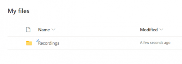 Navigation path: MS OneDrive > My files > Recordings
