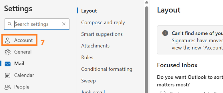 In the Settings page, click Account.